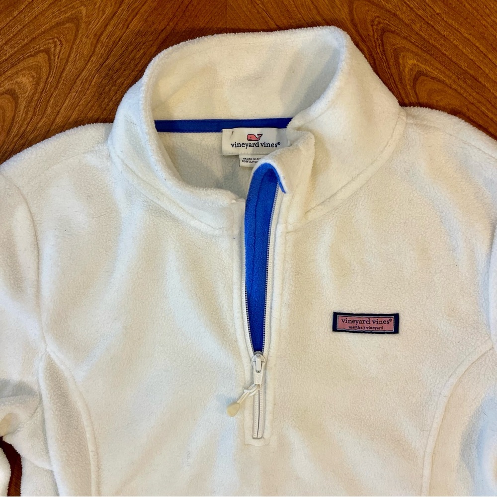 Vineyard Vines White Fleece 1/4 Zip Neckline Long Sleeve Sweatshirt W Small